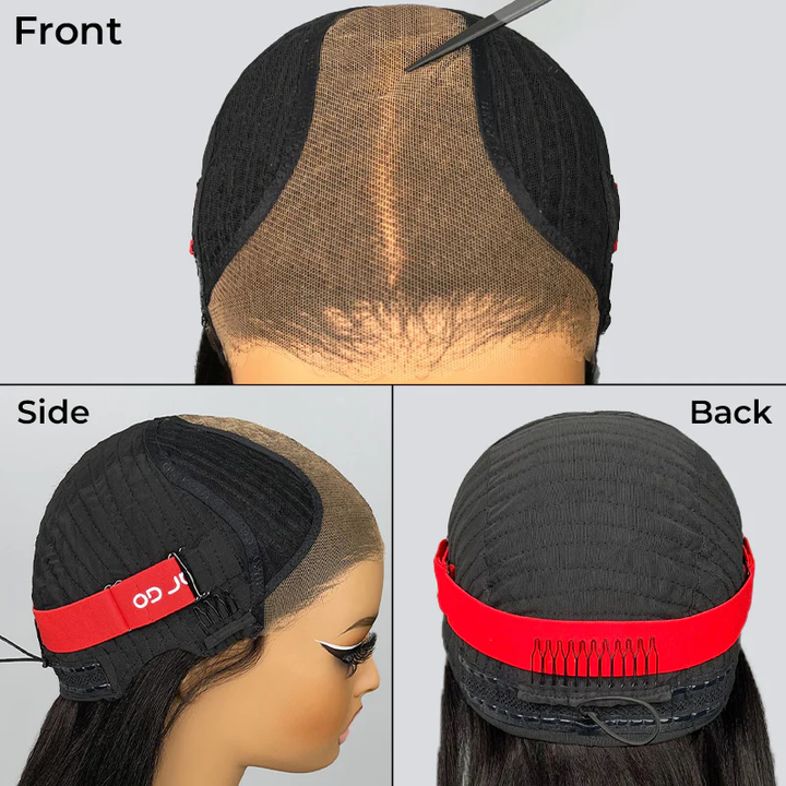 9x6 T Part Layered Cut Bob Yaki Straight Wig Deep Part Lace Flexi-Fit Invisi Drawstring Cap Glueless Wig