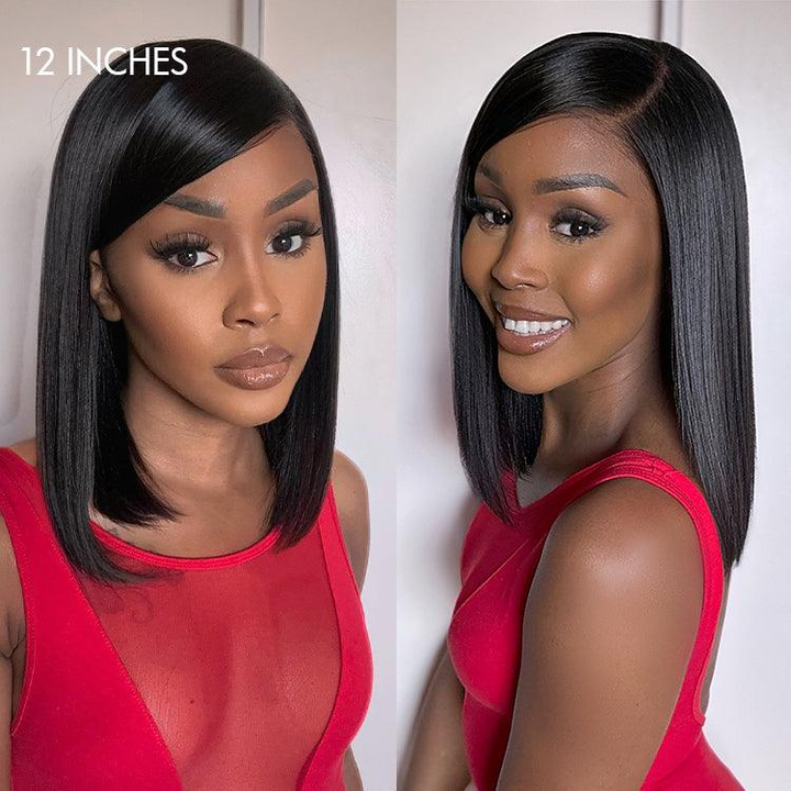 Swoop Bangs Left C Part Silky Straight Glueless 7x5 Closure Lace Glueless Wig
