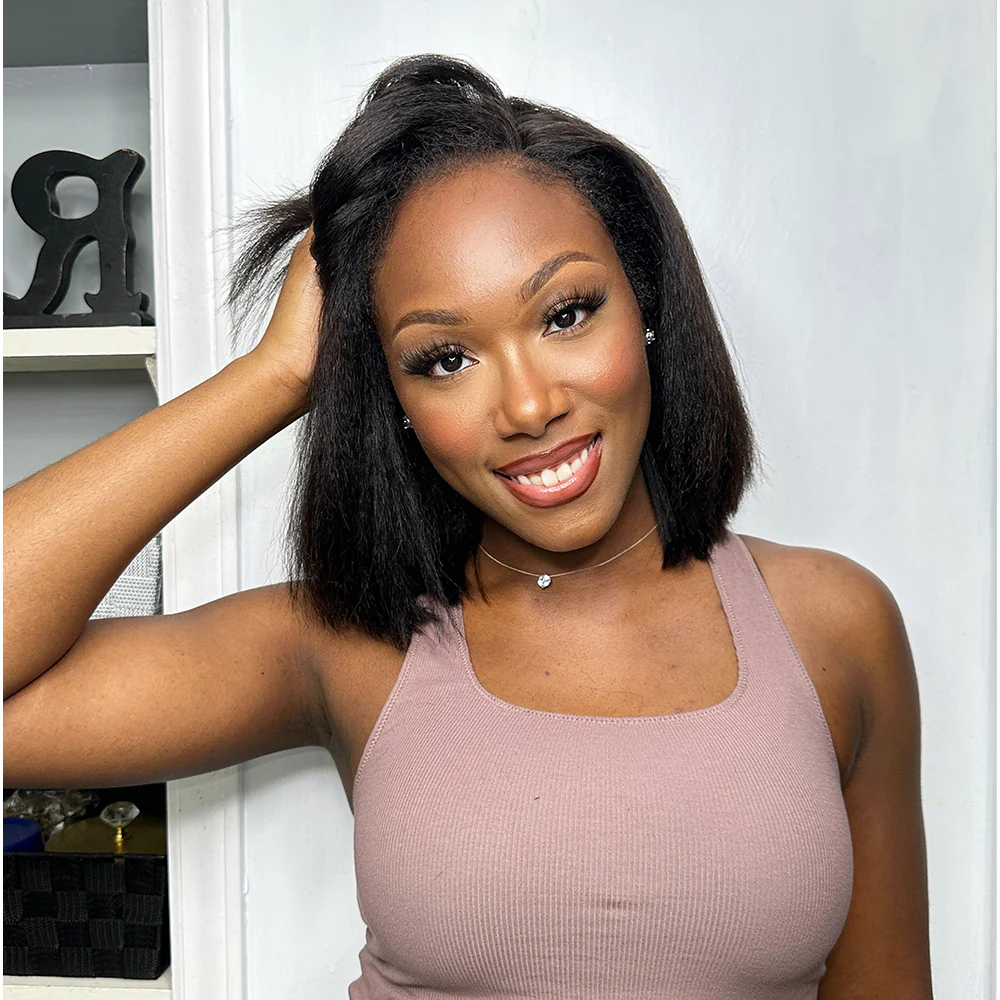 4x4 Lace Kinky Straight With 4C Hairline C Part Glueless Wig 100% Human Hair