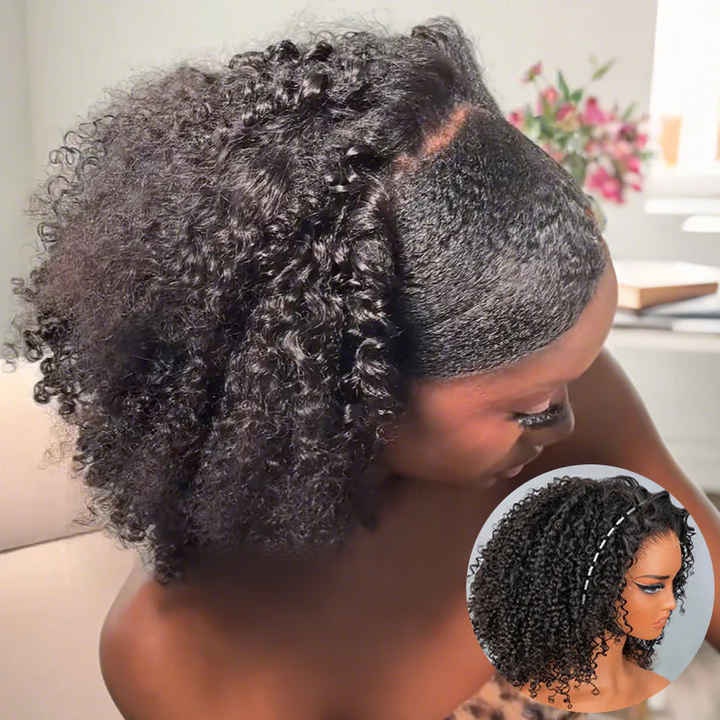 3 IN 1 HALF WIG Layer Cut Kinky Curly Half Wig Draw-strings Flip Over Wig