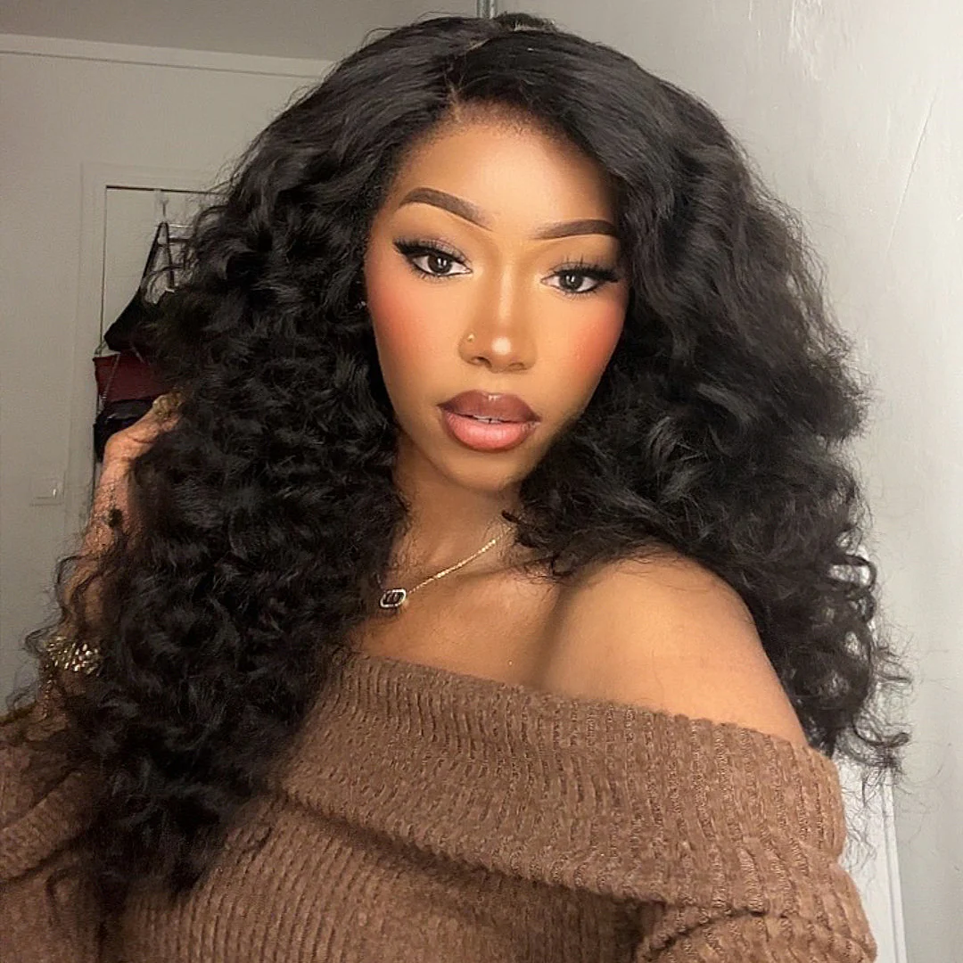 4x4 Lace Fluffy Wand Curls With 4C Kinky Edges Glueless Wig