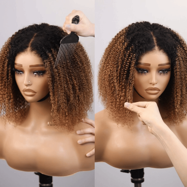 Afro Kinky Curly Ombre Chestnut Brown 4x4/7x5 Lace Pre-Everyhthing & Transparent Lace Wear Go Glueless Wig