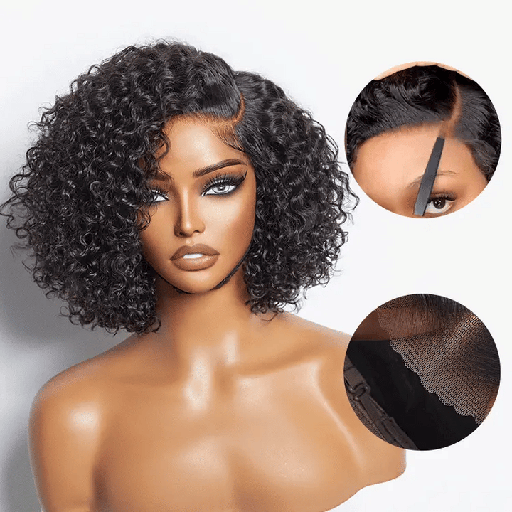 Trendy Short Cut Curly 4x4/7x5 Closure Lace Put On And Go Glueless Left Side Part Wig 100% Human Hair