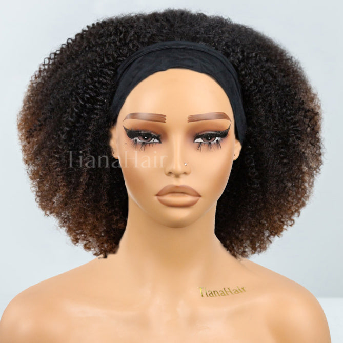 Kinky Curly Glueless No Lace Stirnband Lange Perücke 100 % Echthaar
