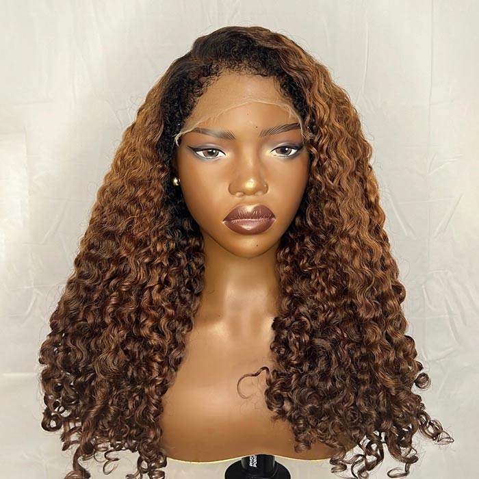 4x4/7x5 Lace Ombre Black Brown 4C Edges Hairline Coily Curly Glueless Wig Human Hair