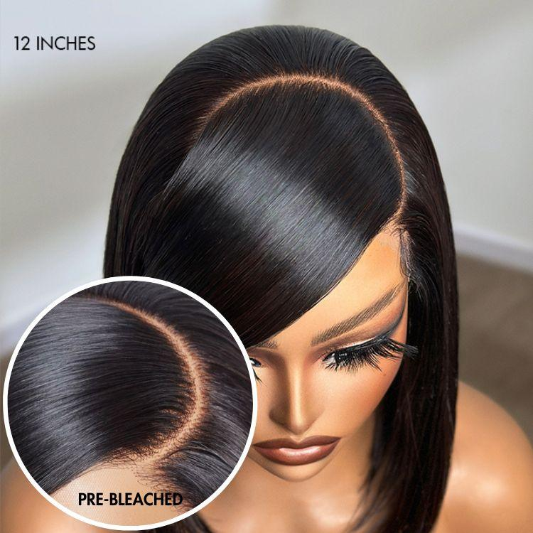 Swoop Bangs Left C Part Silky Straight Glueless 7x5 Closure Lace Glueless Wig