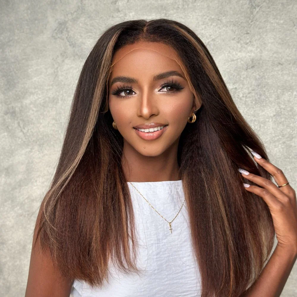 13x4 Lace Blonde Highlight Kinky Straight With 4C Kinky Edges Wig