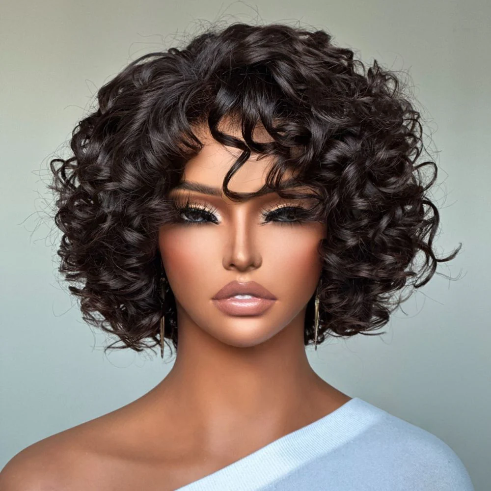 Brown Wave No Lace Bob Wig Glueless 100% Human Hair