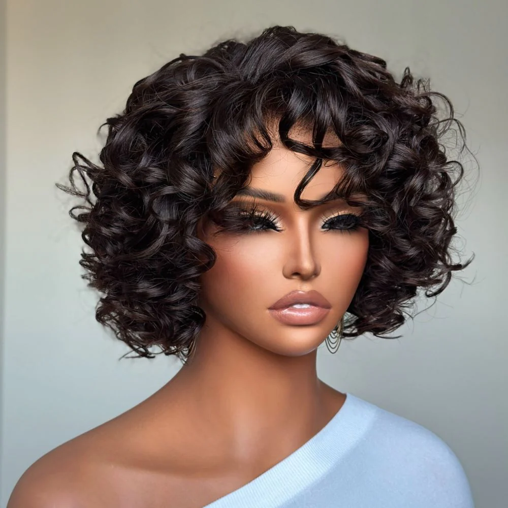 Brown Wave No Lace Bob Wig Glueless 100% Human Hair