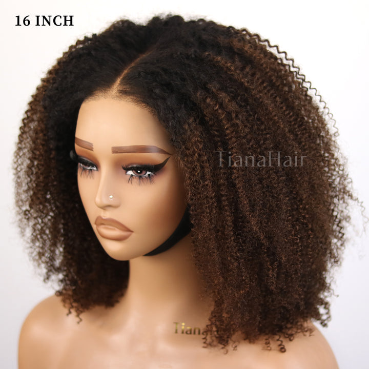 FlexCap Wear & Go Ombre Chocolate Afro Kinky Curly 7x5 Pre-Everything & Transparent Lace Flexi-Fit Invisi Drawstring Cap Glueless Wig