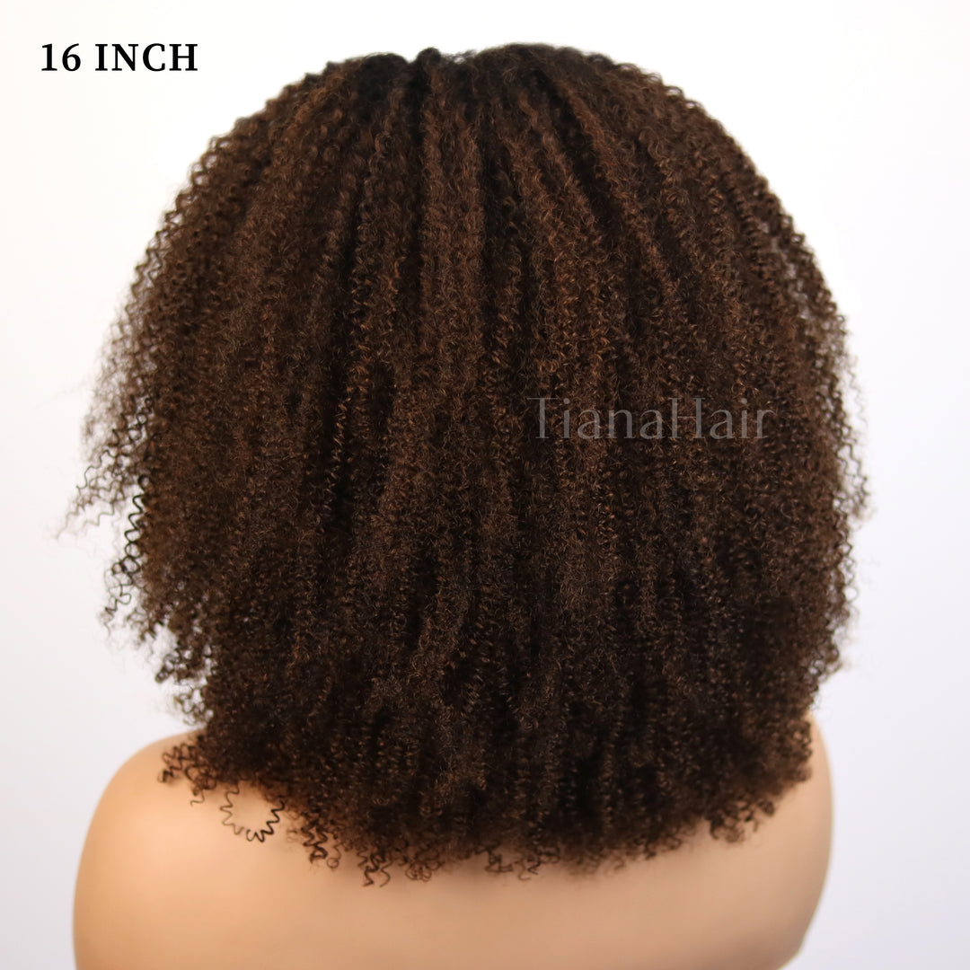 FlexCap Wear & Go Ombre Chocolate Afro Kinky Curly 7x5 Pre-Everything & Transparent Lace Flexi-Fit Invisi Drawstring Cap Glueless Wig