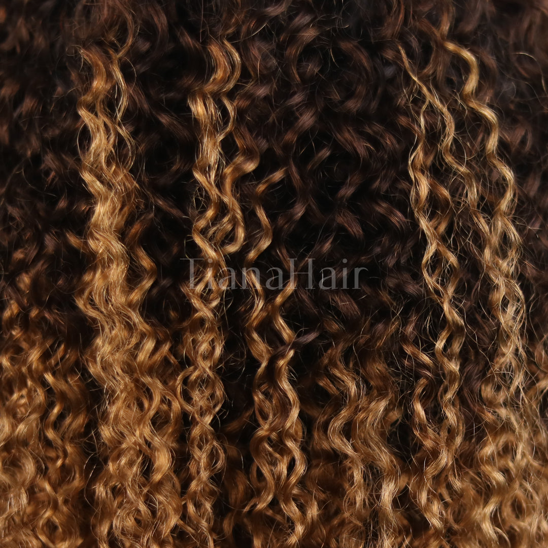 FlexCap Wear & Go Sun-kissed Ombre Blonde Kinky Curly 7x5 Pre-Everything & Transparent Lace Flexi-Fit Invisi Drawstring Cap Glueless Wig