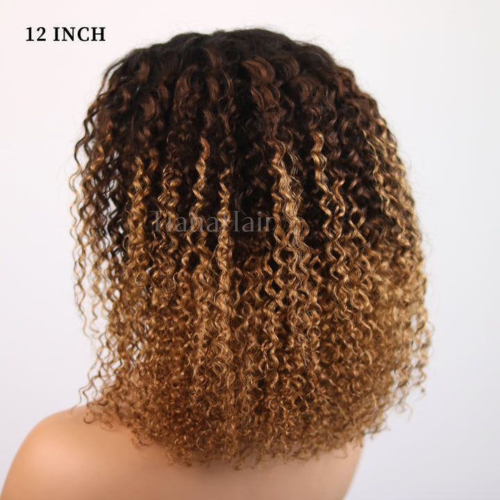 Sun-kissed Ombre Blonde Kinky Curly Glueless 7x5 Lace Pre-Cut Lace Wig
