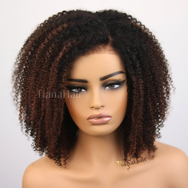 Afro Kinky Curly Ombre Mocha Highlights 4x4/7x5 Lace Pre-Everyhthing & Transparent Lace Wear Go Glueless Wig