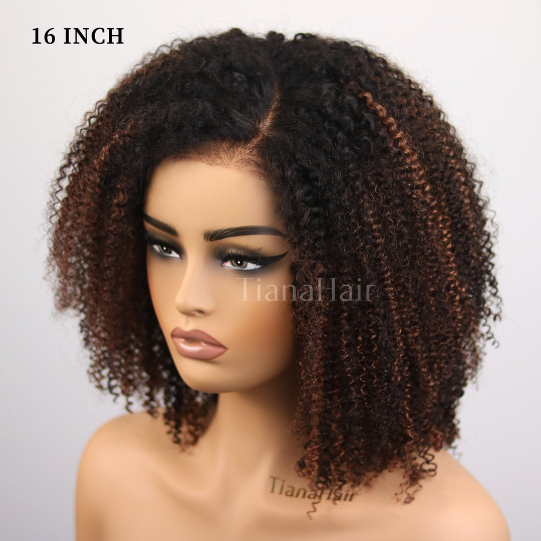 Afro Kinky Curly Ombre Mocha Highlights 4x4/7x5 Lace Pre-Everyhthing & Transparent Lace Wear Go Glueless Wig