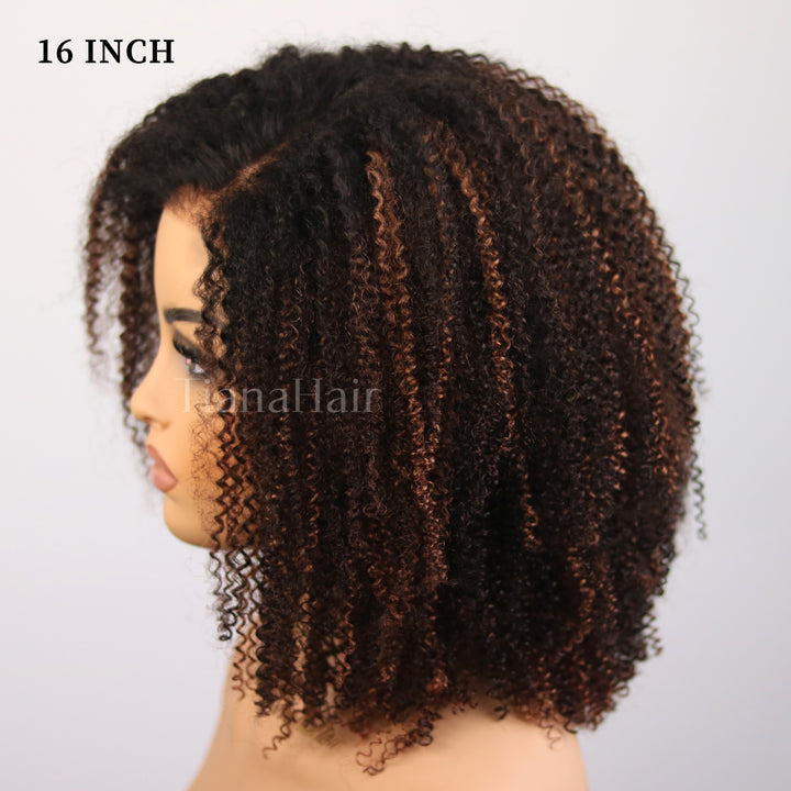Afro Kinky Curly Ombre Mocha Highlights 4x4/7x5 Lace Pre-Everyhthing & Transparent Lace Wear Go Glueless Wig