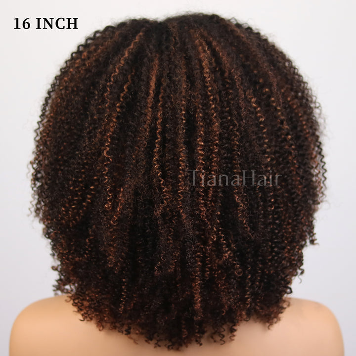 Afro Kinky Curly Ombre Mocha Highlights 4x4/7x5 Lace Pre-Everyhthing & Transparent Lace Wear Go Glueless Wig