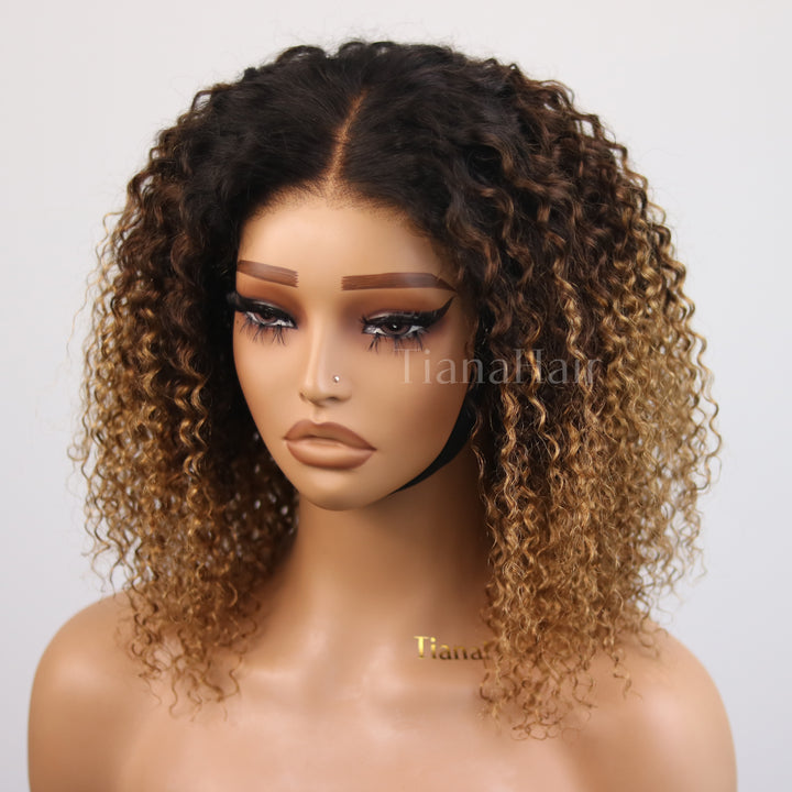 Sun-kissed Ombre Blonde Kinky Curly Glueless 7x5 Lace Pre-Cut Lace Wig