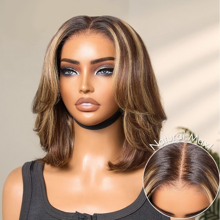 Blonde Highlight Short Layered Bob 7x5 Lace Glueless Wig Pre-Cut Lace Wig