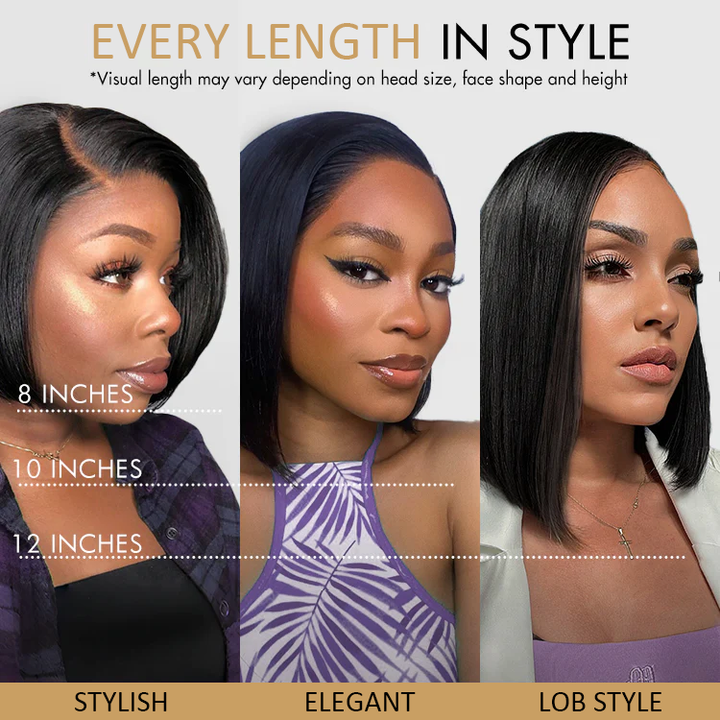 Pre-Max Nature Yaki / Silky Staight Bob Ear-to-Ear Glueless 13x4 Frontal Transparent/HD Lace Short Bob Wig