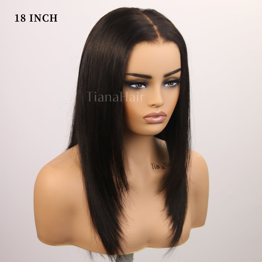 Perruque en dentelle sans colle pré-épilée à coupe en couches tendance 6x4 100 % cheveux humains