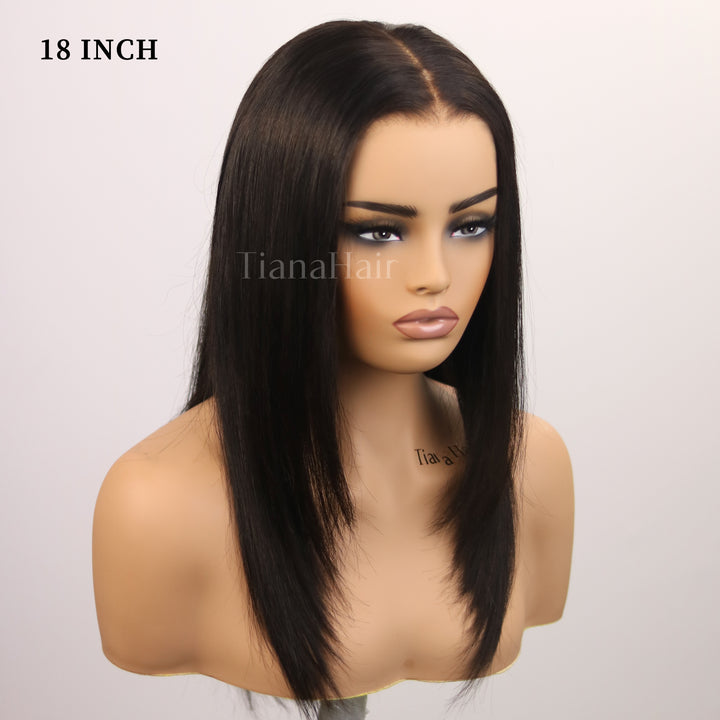 Perruque en dentelle sans colle pré-épilée à coupe en couches tendance 6x4 100 % cheveux humains