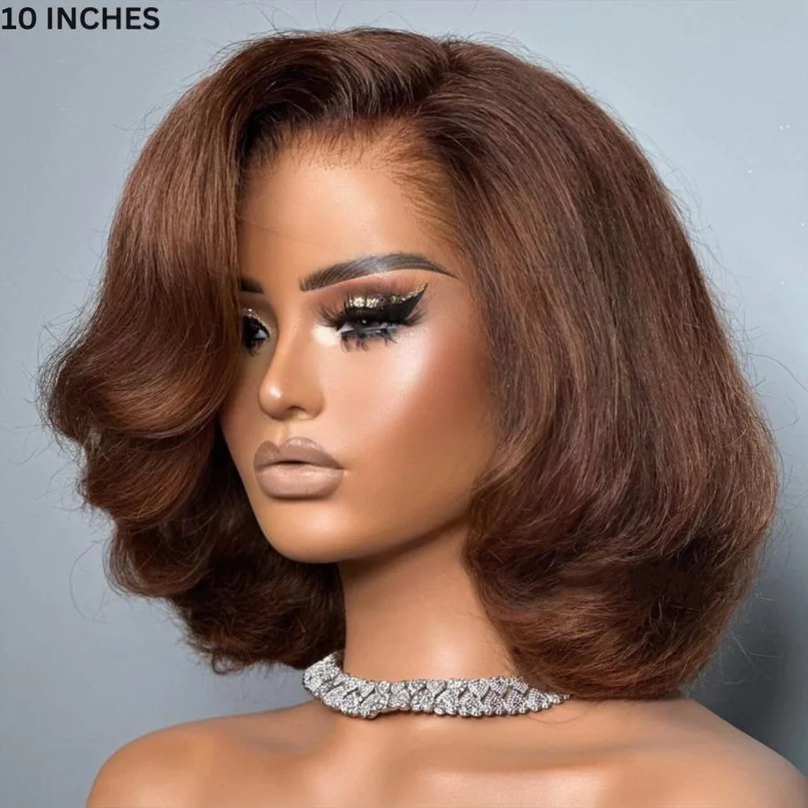 7x5 Front Lace Brown Short Cut Layered Bob Wig