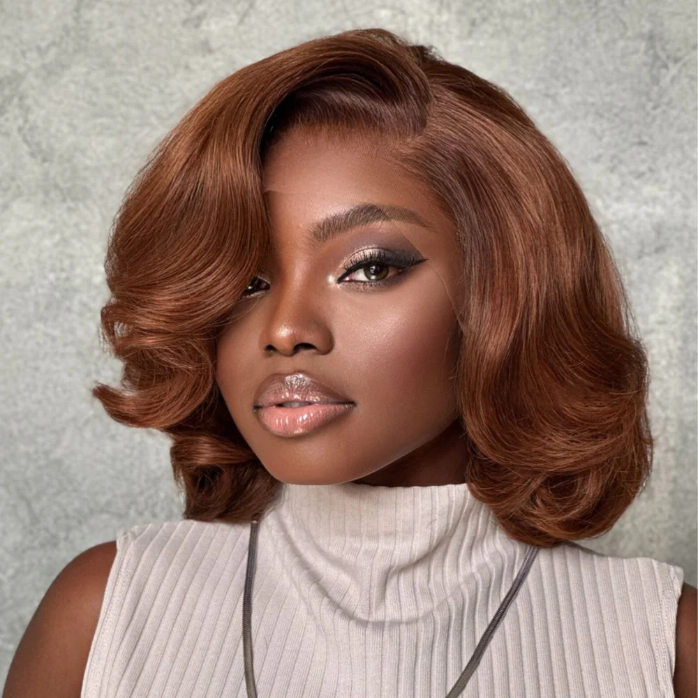 7x5 Front Lace Brown Short Cut Layered Bob Wig