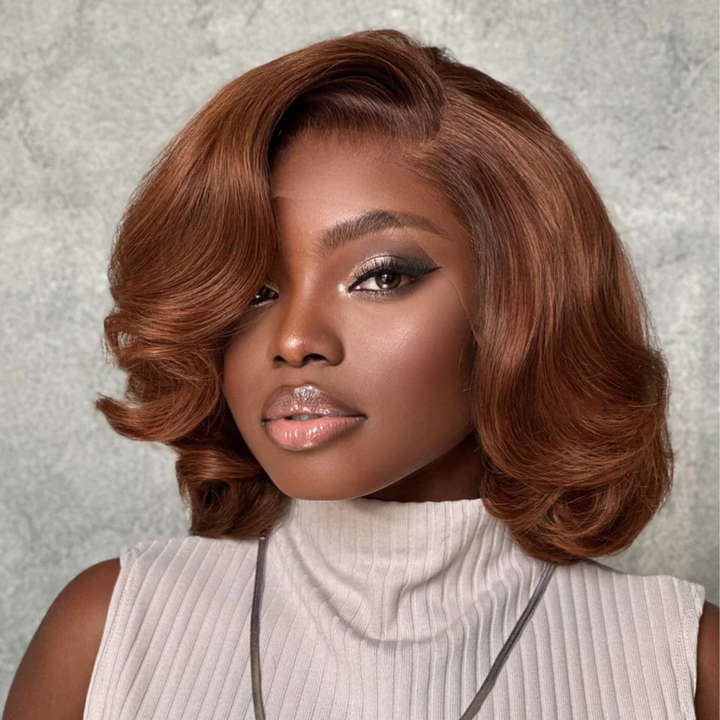 7x5 Front Lace Brown Short Cut Layered Bob Wig