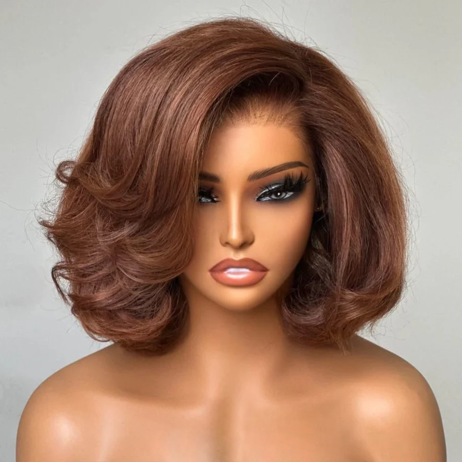 7x5 Front Lace Brown Short Cut Layered Bob Wig