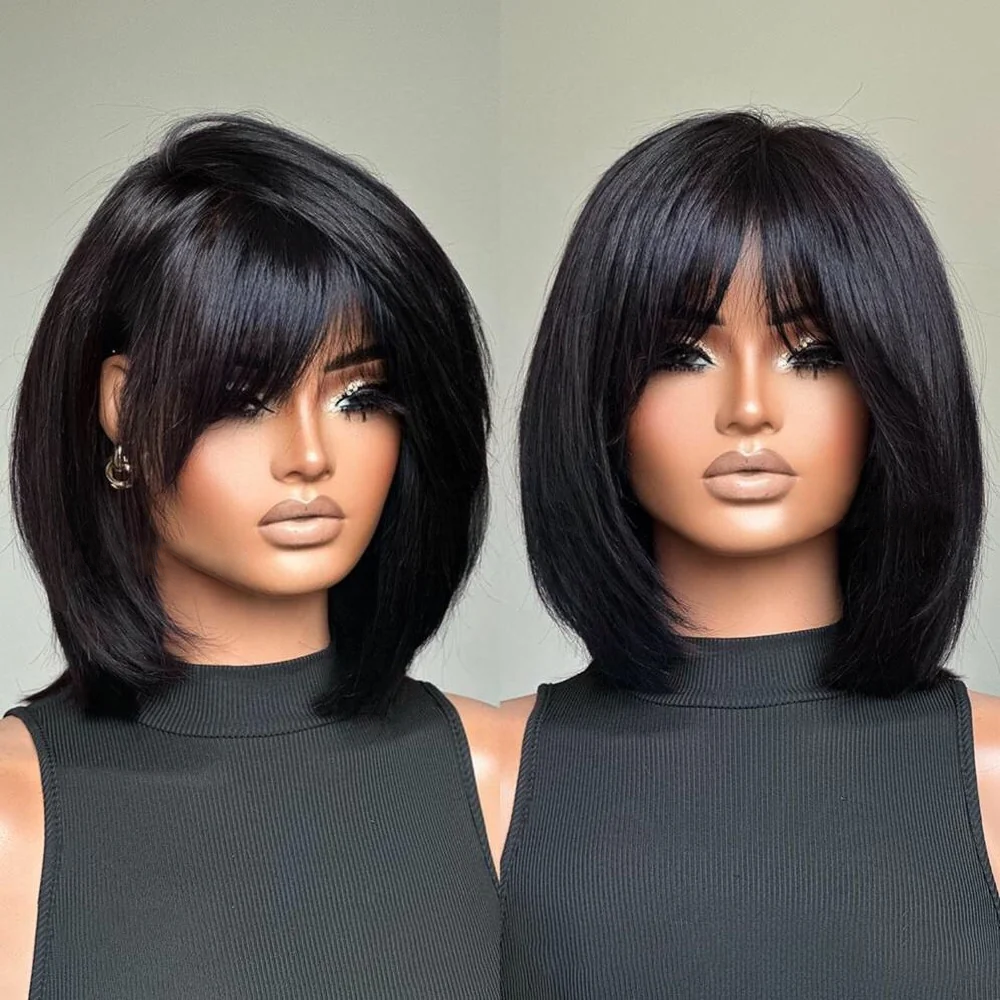 No Lace Short Face-Framing Layered Cut Straight Wig With Bangs