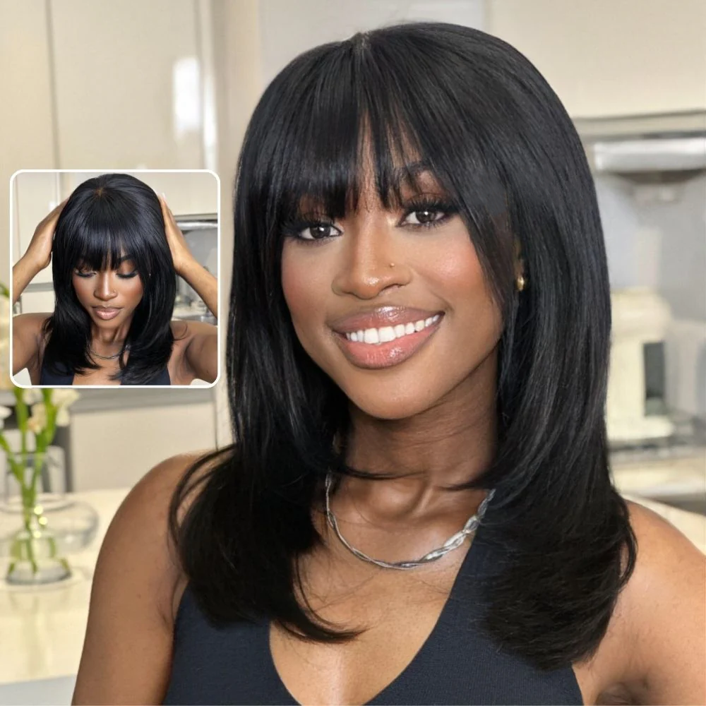 No Lace Short Face-Framing Layered Cut Straight Wig With Bangs
