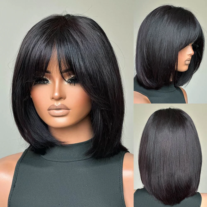No Lace Short Face-Framing Layered Cut Straight Wig With Bangs