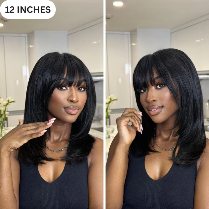 No Lace Short Face-Framing Layered Cut Straight Wig With Bangs