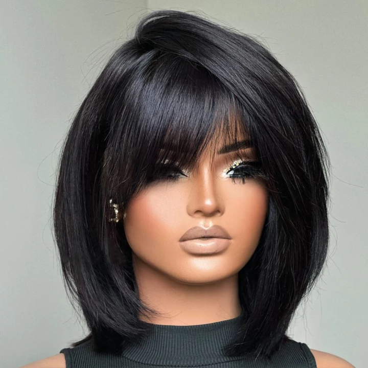 No Lace Short Face-Framing Layered Cut Straight Wig With Bangs