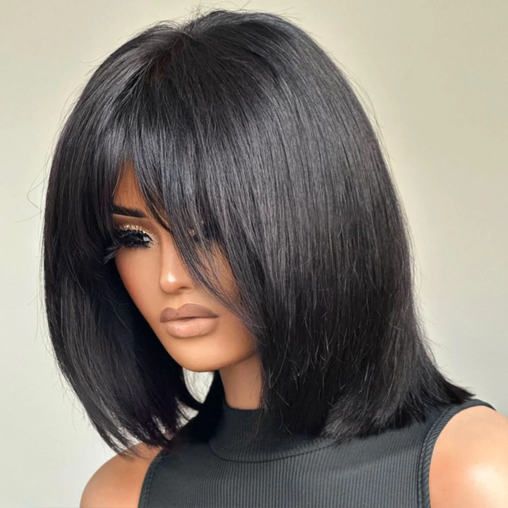 No Lace Short Face-Framing Layered Cut Straight Wig With Bangs