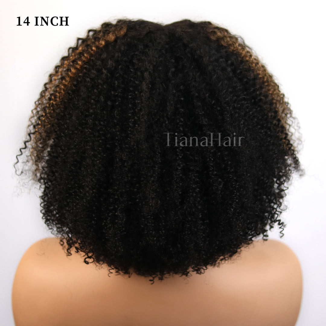 4C Edges Brown Highlight Afro Curly 4x4 Lace Pre-Everything Wear And Go Glueless Wig