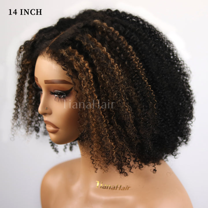4C Edges Brown Highlight Afro Curly 4x4 Lace Pre-Everything Wear And Go Glueless Wig