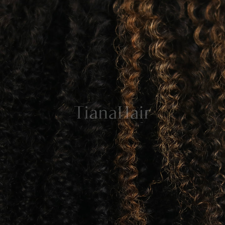 4C Edges Brown Highlight Afro Curly 4x4 Lace Pre-Everything Wear And Go Glueless Wig