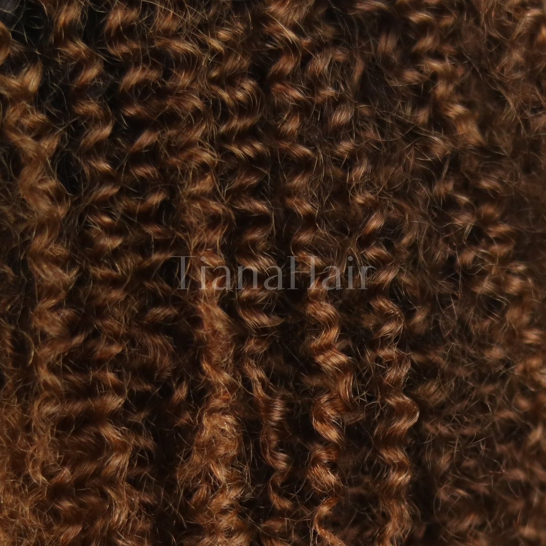 FlexCap Wear & Go Ombre Chestnut Brown Afro Kinky Curly 7x5 Pre-Everything & Transparent Lace Flexi-Fit Invisi Drawstring Cap Glueless Wig