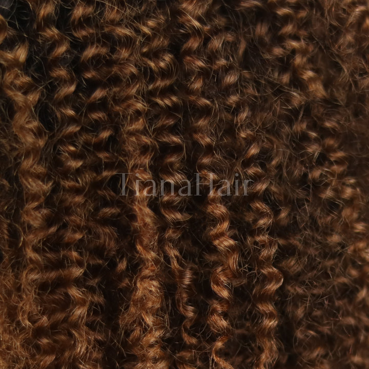 FlexCap Wear & Go Ombre Chestnut Brown Afro Kinky Curly 7x5 Pre-Everything & Transparent Lace Flexi-Fit Invisi Drawstring Cap Glueless Wig