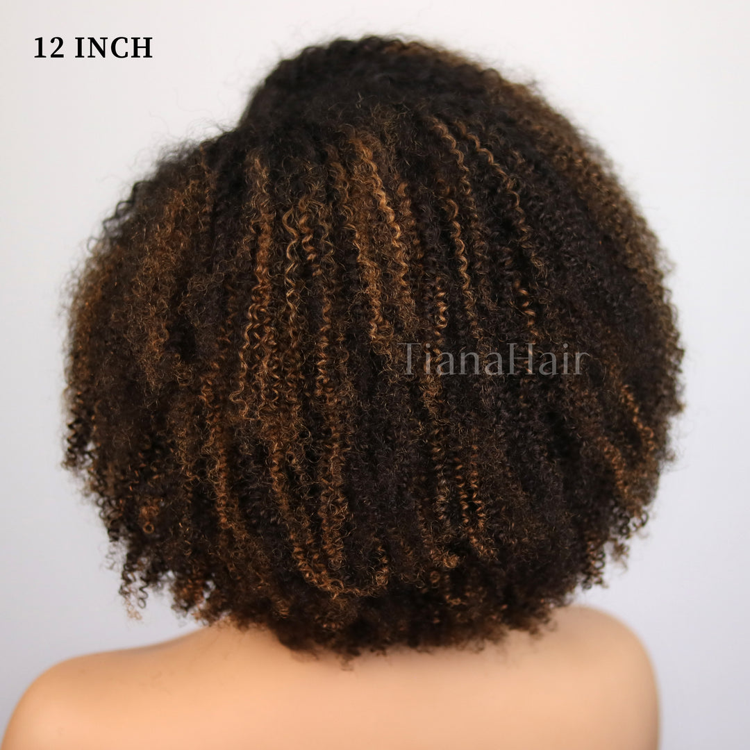 Perruque Afro Kinky Curly 6x4 pré-assemblée et transparente en dentelle sans colle