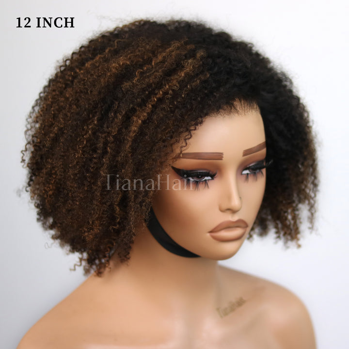 Perruque Afro Kinky Curly 6x4 pré-assemblée et transparente en dentelle sans colle