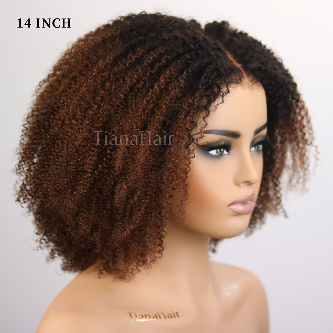FlexCap Wear & Go Ombre Chocolate Afro Kinky Curly 7x5 Pre-Everything & Transparent Lace Flexi-Fit Invisi Drawstring Cap Glueless Wig