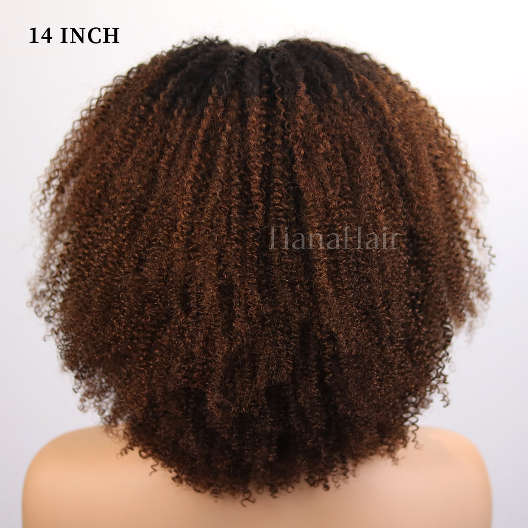 FlexCap Wear & Go Ombre Chocolate Afro Kinky Curly 7x5 Pre-Everything & Transparent Lace Flexi-Fit Invisi Drawstring Cap Glueless Wig