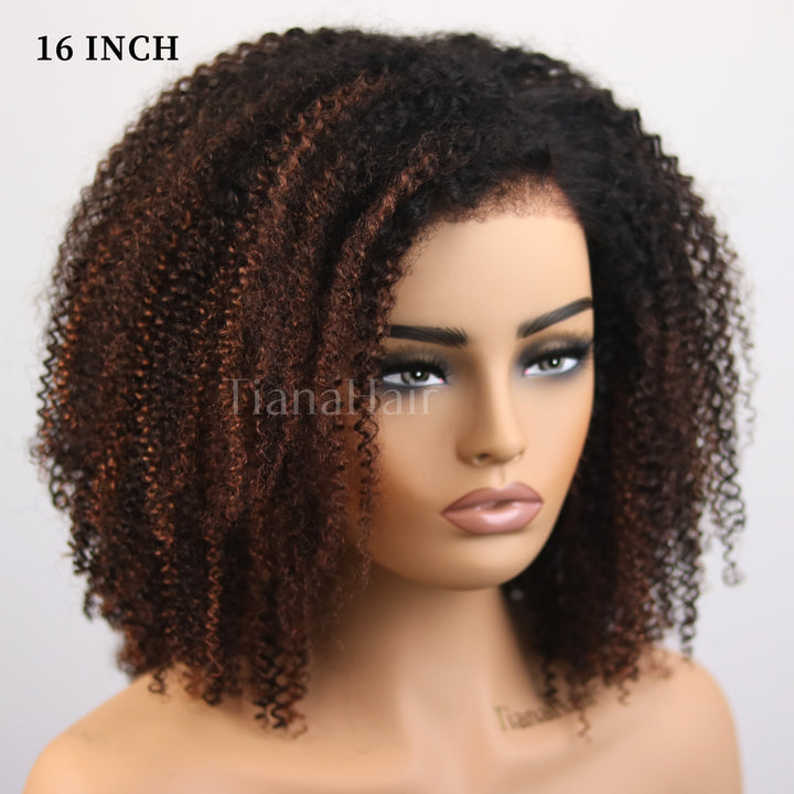 Perruque Afro Kinky Curly 6x4 pré-assemblée et transparente en dentelle sans colle