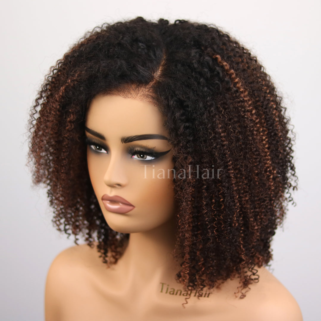 Perruque Afro Kinky Curly 6x4 pré-assemblée et transparente en dentelle sans colle