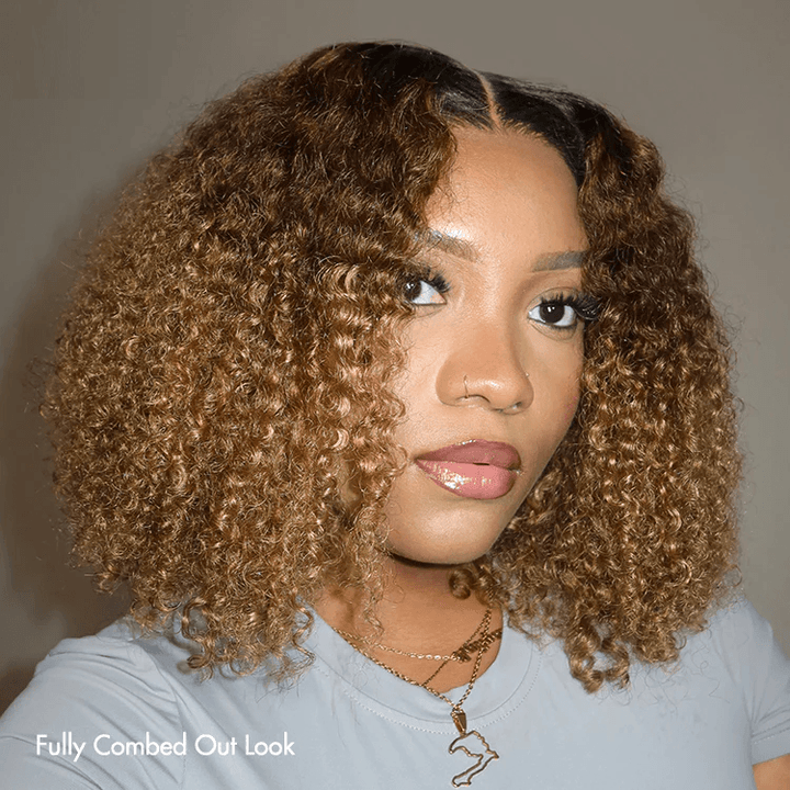 FlexCap Wear & Go Sun-kissed Ombre Blonde Kinky Curly 7x5 Pre-Everything & Transparent Lace Flexi-Fit Invisi Drawstring Cap Glueless Wig
