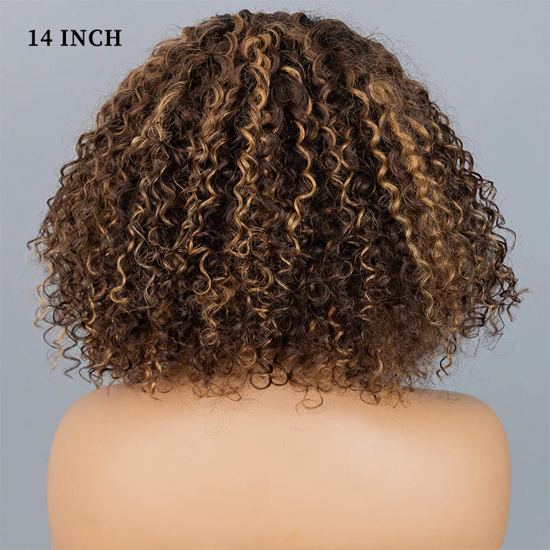 Ombre Blonde Highlight Deep Curly Glueless 4x4 Lace Wig Ready To Go 100% Human Hair