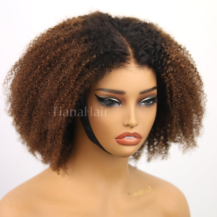 FlexCap Wear & Go Ombre Chocolate Afro Kinky Curly 7x5 Pre-Everything & Transparent Lace Flexi-Fit Invisi Drawstring Cap Glueless Wig